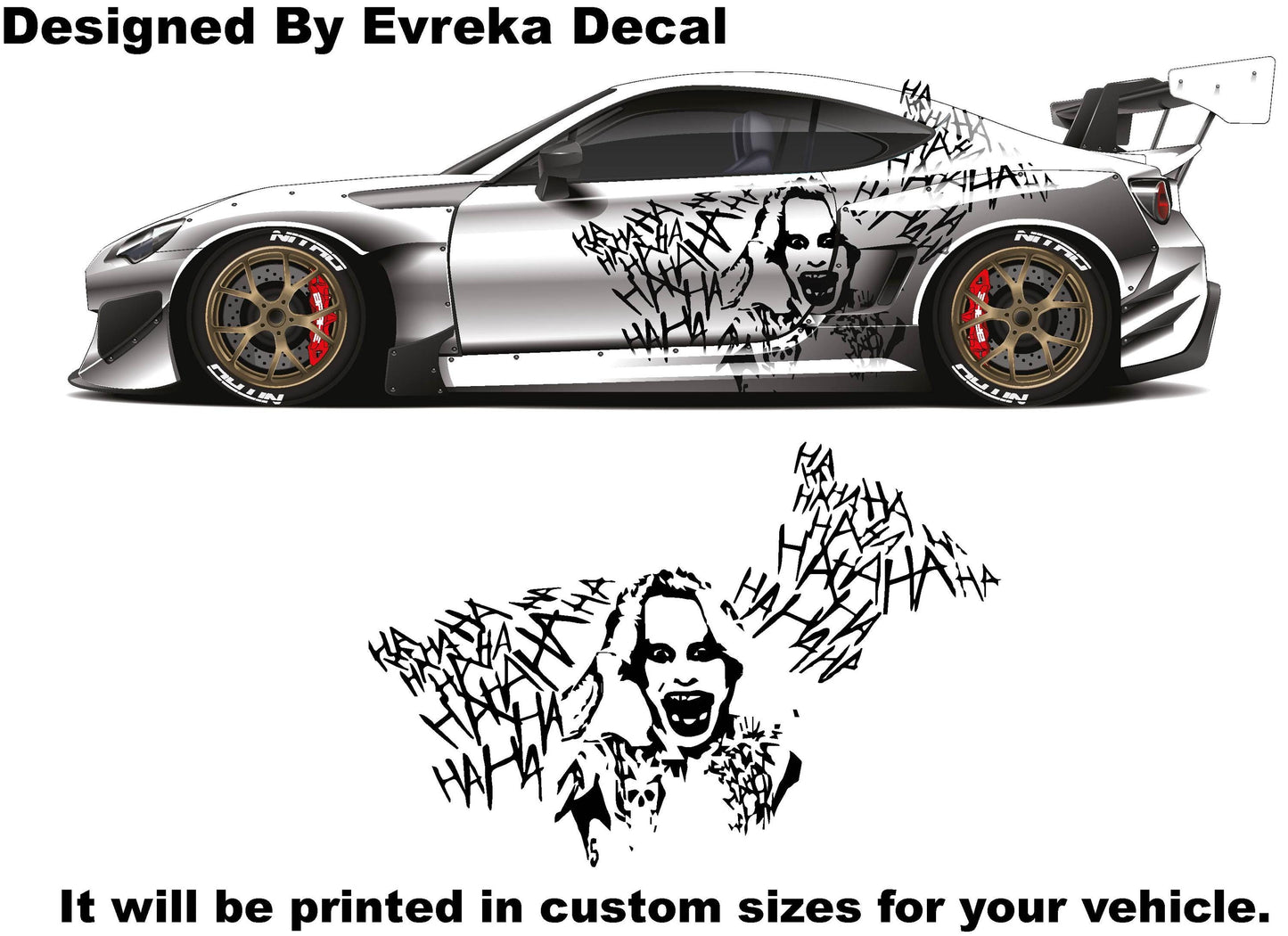 2 x Joker, Ha Ha Ha, the greatest villain ever, JOKER, Super Hero Villain Inspired Car Side Decal, Universal Size, Cast Vinyl Wrap - Evreka Decal