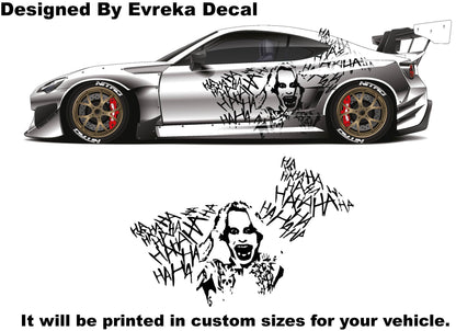 2 x Joker, Ha Ha Ha, the greatest villain ever, JOKER, Super Hero Villain Inspired Car Side Decal, Universal Size, Cast Vinyl Wrap - Evreka Decal