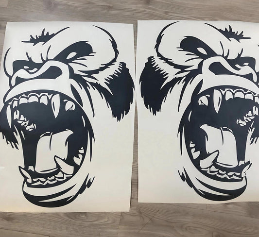 x2 Angry Gorilla Kong Sticker / Decal- INCLUDES BOTH Sides. Decal Sticker King Kong Growling Gorilla | Side of Car Graphic | Vinyl Decal | - Evreka Decal