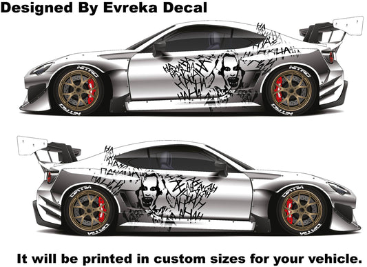 2 x Joker, Ha Ha Ha, the greatest villain ever, JOKER, Super Hero Villain Inspired Car Side Decal, Universal Size, Cast Vinyl Wrap - Evreka Decal