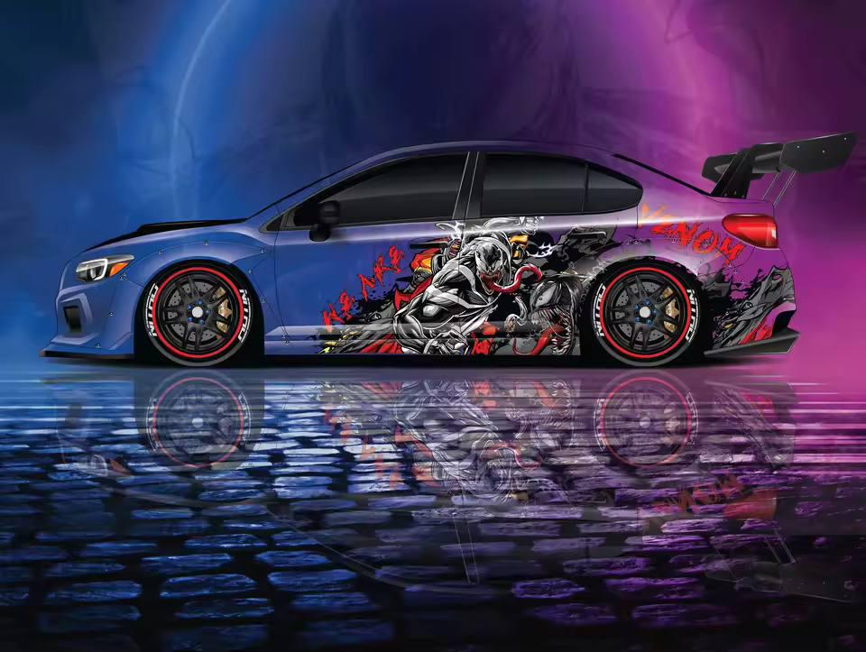 Venom New Design, American superhero the Marvel Comics character, Venom Designed Car Livery, Cast Vinyl Wrap, Universal Size, Car Wrap - Evreka Decal