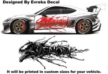 1x VENOM Superhero, Villain Inspired Car Side Sticker, Universal Size, Car Decal Wrap (One Side) - Evreka Decal