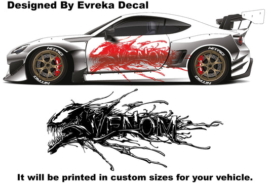 1x VENOM Superhero, Villain Inspired Car Side Sticker, Universal Size, Car Decal Wrap (One Side) - Evreka Decal