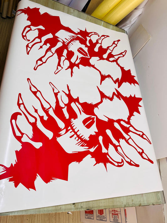 INCLUDES Both Sides - Head Skull Ripping Torn Claws Large Side Grunge Hood Door Car Bed Pickup Vehicle Truck Vinyl Graphic Decal Tailgate US - Evreka Decal
