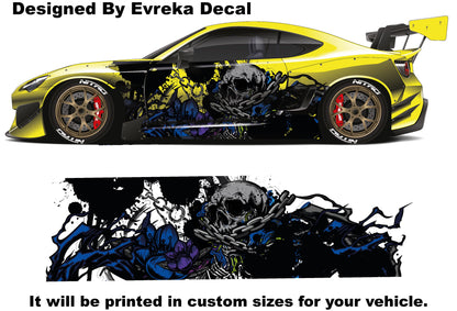 Large Skull Side Graphic Splash, Large decal for Charger, Challenger, Mustang, Camaro, Honda - Evreka Decal
