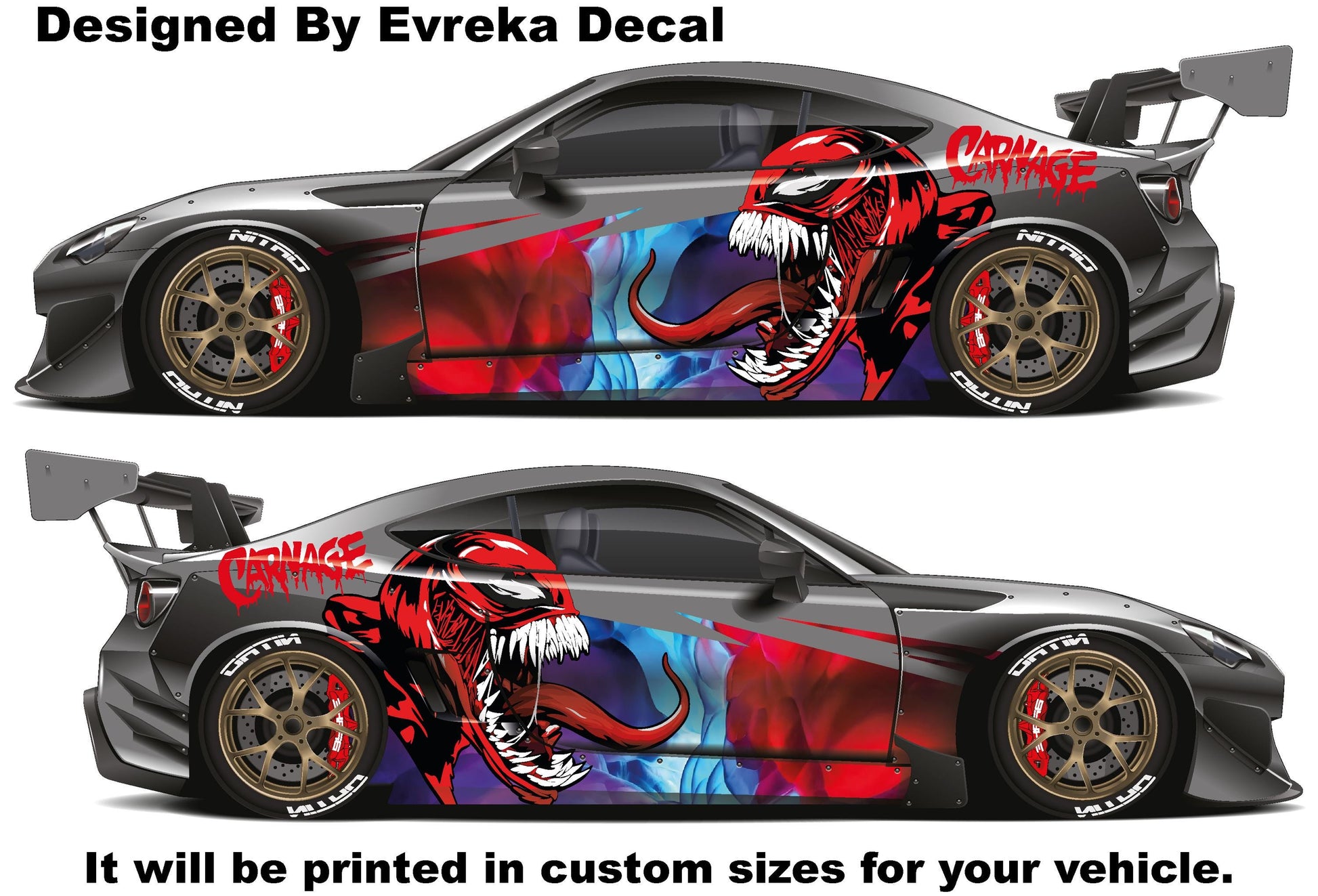 Carnage Car decal , American superhero the Marvel Comics character, Carnage Designed Car Livery, Cast Vinyl Wrap, Universal Size, Car Wrap - Evreka Decal