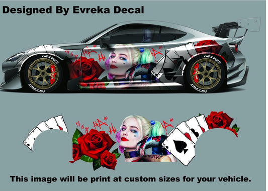 Harley Quinn and Glamorous inspirational design, Cast Vinyl Wrap, Universal Size, Car Livery, Car decal - Evreka Decal