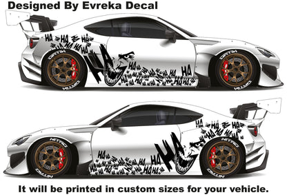 2 x Joker, Ha Ha Ha, the greatest villain ever, JOKER, Super Hero Villain Inspired Car Side Decal, Universal Size, Cast Vinyl Wrap - Evreka Decal