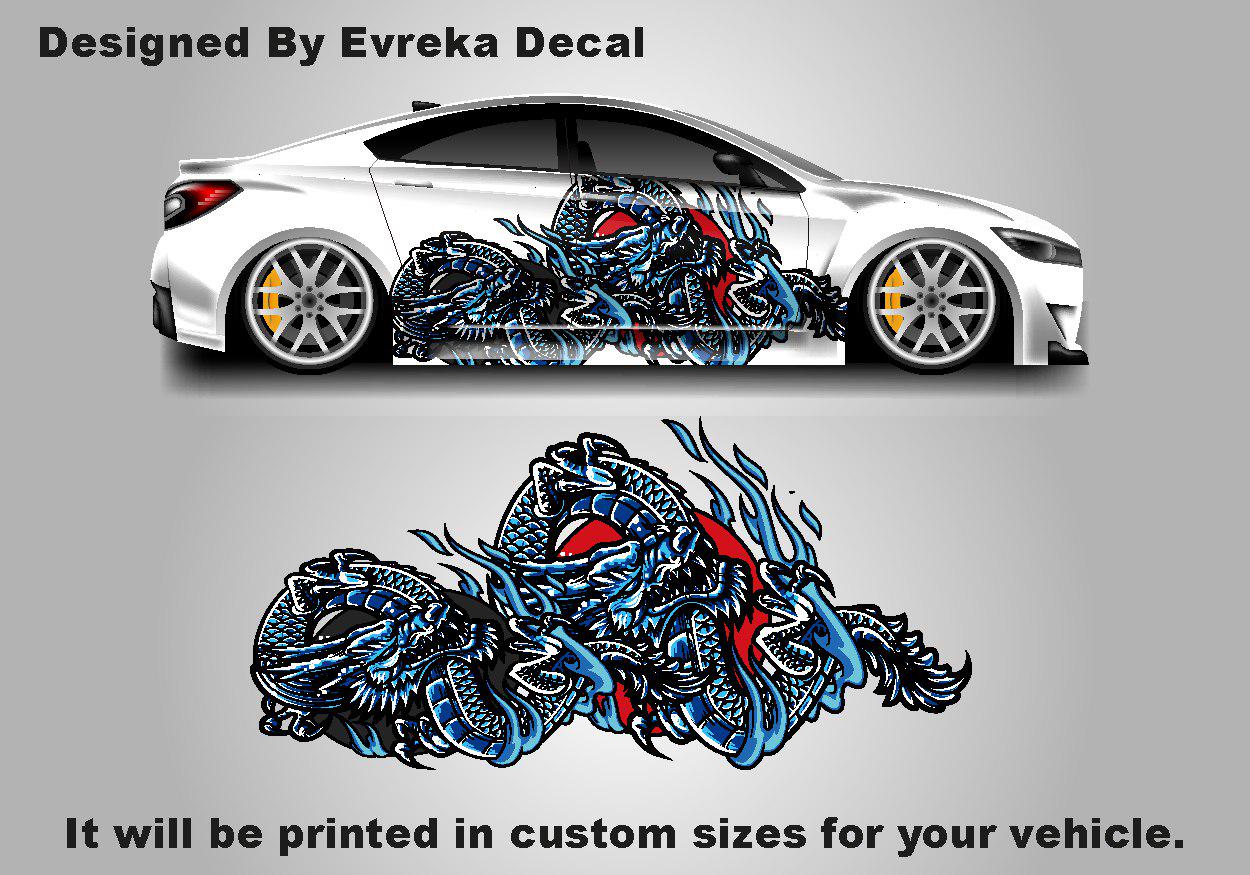 Dragon japanese style, , Car Livery, Cast Vinyl Wrap, Universal Size, Car Wrap, Car Foil Design - Evreka Decal
