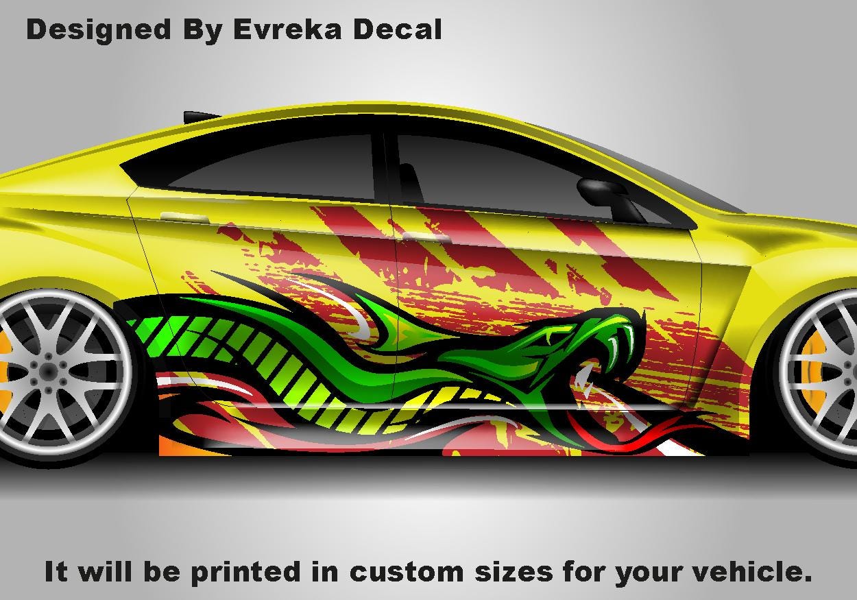 Snake Tattoo Art Wrap - Universal Car Wrap - Anime Car Wrap Decal - Includes Both Side - Evreka Decal