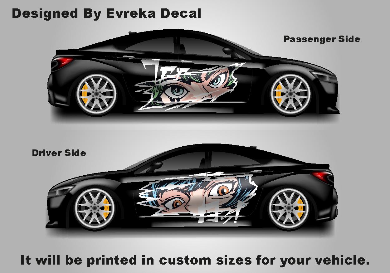 Anime Girl Car Side Wrap, Full Color Graphics, Vinyl Livery Decal fit any car, Universal Size, Car Wrap - Evreka Decal