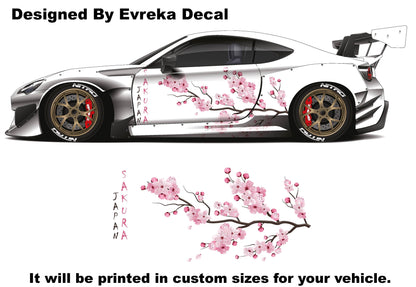 Sakura Cherry Blossom Car Livery, Japanese Theme Side Car Vinyl Livery, Universal Size - Evreka Decal