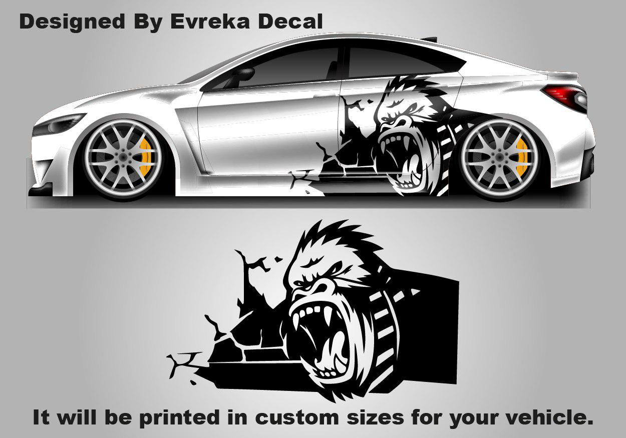 x2 Angry Gorilla Kong Sticker / Decal- INCLUDES BOTH Sides. Decal Sticker King Kong Growling Gorilla | Side of Car Graphic | Vinyl Decal | - Evreka Decal