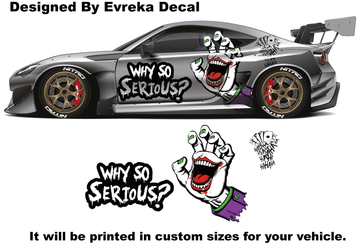 JOKER, Super Hero Villain Inspired Car Side Decal, Universal Size, Cast Vinyl Wrap, why so serious - Evreka Decal