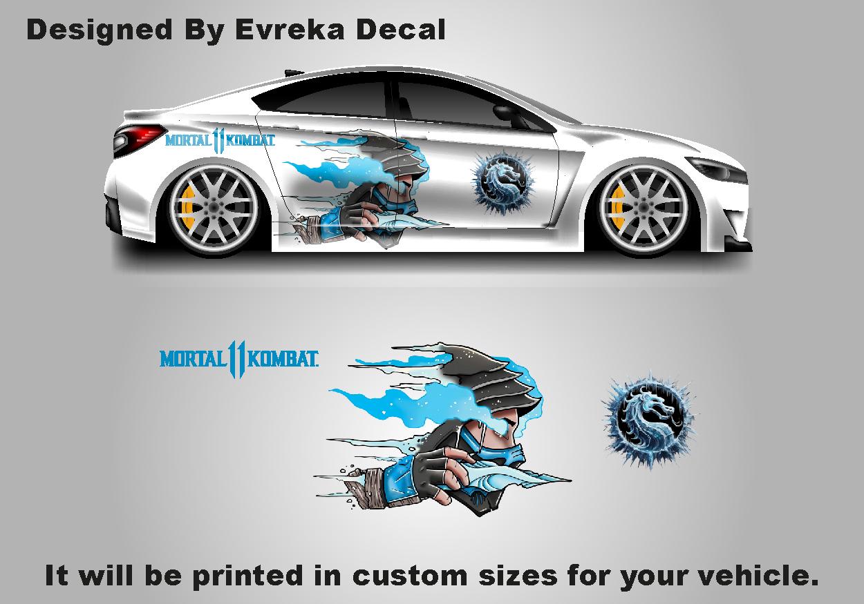 SUBZERO Car Wrap - Sides Design - Subzero Car Decal, Hanzo Hasashi, Ninja In The Mortal Kombat Fighting - Evreka Decal