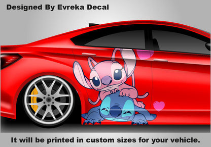 Stitch Pink And Blue, Car Livery, Cast Vinyl Wrap, Universal Size, Car Wrap, Car Decal, Car Foil Design, Car Livery - Evreka Decal