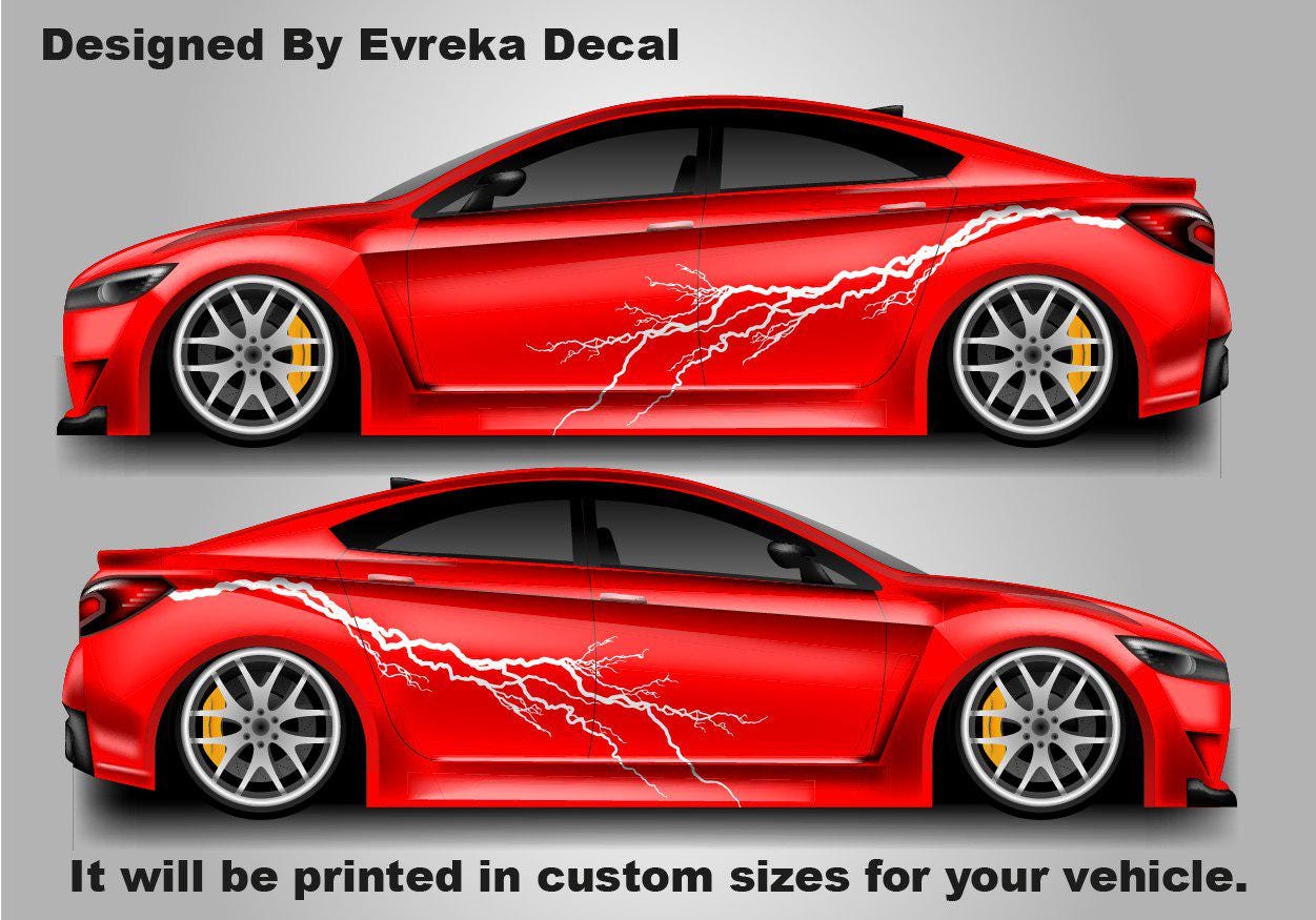 2x Lightning Bolt Car Decal: Large Vinyl Flash Sticker (Both Sides) - Evreka Decal