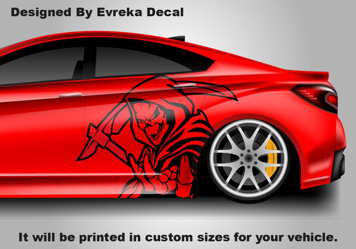 Two-Toned Reaper Scythe Head Car Decal - Skull Car Wrap(BOTH SİDES) - Evreka Decal
