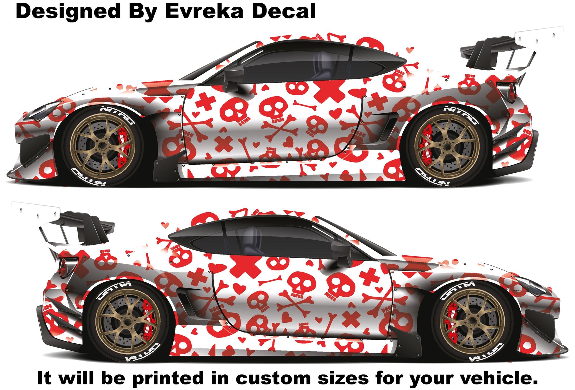 x2 Large Skull Side Graphic Splash, Large decal for Charger, Challenger, Mustang, Camaro, Honda - Evreka Decal