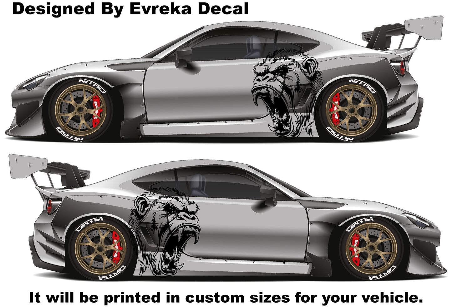 x2 Angry Gorilla Kong Sticker / Decal- INCLUDES BOTH Sides. Decal Sticker King Kong Growling Gorilla | Side of Car Graphic | Vinyl Decal | - Evreka Decal