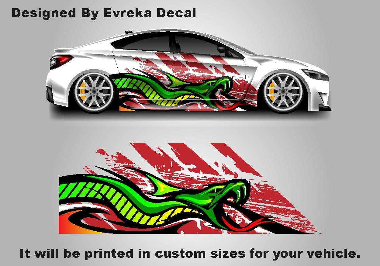 Snake Tattoo Art Wrap - Universal Car Wrap - Anime Car Wrap Decal - Includes Both Side - Evreka Decal