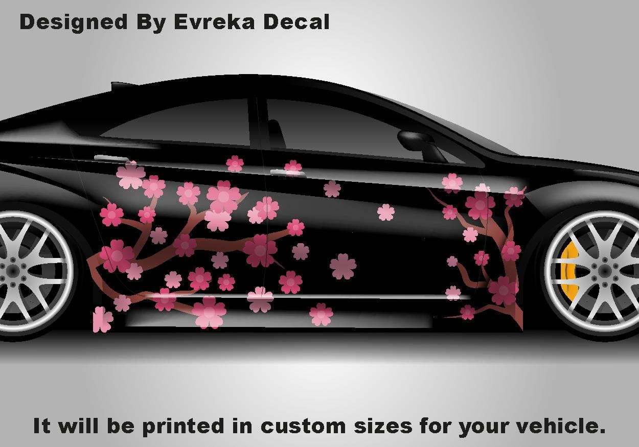 Sakura Cherry Blossom Car Livery, Japanese Theme Side Car Vinyl Livery, Universal Size - Evreka Decal