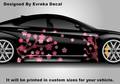 Sakura Cherry Blossom Car Livery, Japanese Theme Side Car Vinyl Livery, Universal Size - Evreka Decal