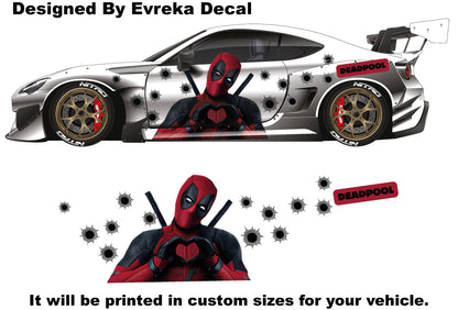 Deadpool Super Hero, Villain Inspired Car Side Decal, Universal Size, Cast Vinyl Wrap Active - Evreka Decal