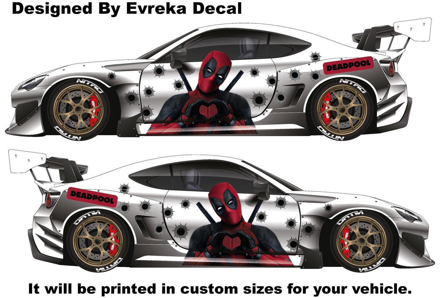 Deadpool Super Hero, Villain Inspired Car Side Decal, Universal Size, Cast Vinyl Wrap Active - Evreka Decal