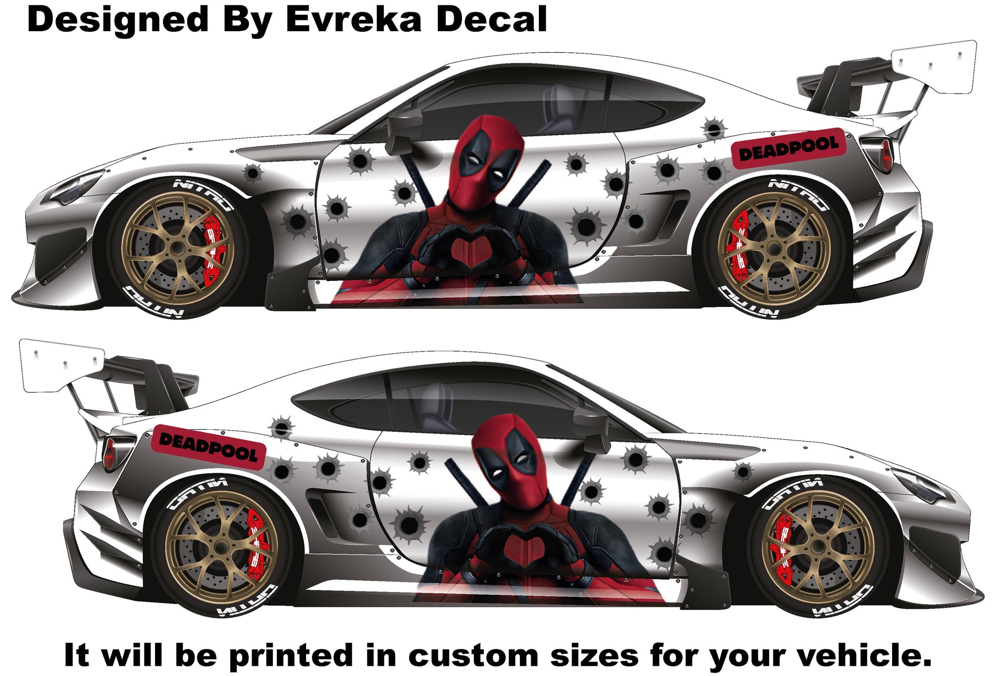 Deadpool Super Hero, Villain Inspired Car Side Decal, Universal Size, Cast Vinyl Wrap Active - Evreka Decal