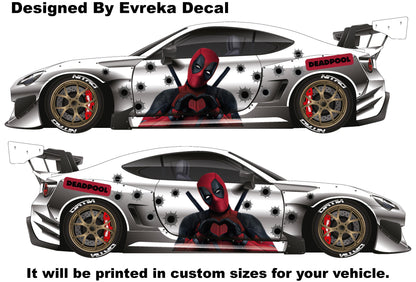 Deadpool Super Hero, Villain Inspired Car Side Decal, Universal Size, Cast Vinyl Wrap Active - Evreka Decal