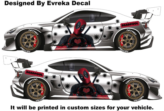 Deadpool Super Hero, Villain Inspired Car Side Decal, Universal Size, Cast Vinyl Wrap Active - Evreka Decal