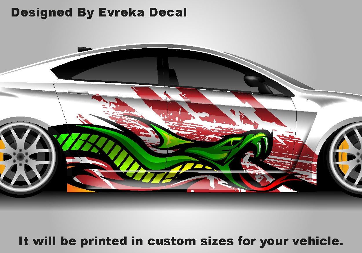 Snake Tattoo Art Wrap - Universal Car Wrap - Anime Car Wrap Decal - Includes Both Side - Evreka Decal