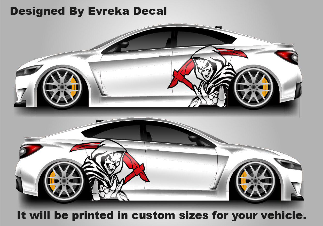 Two-Toned Reaper Scythe Head Car Decal - Skull Car Wrap(BOTH SİDES) - Evreka Decal