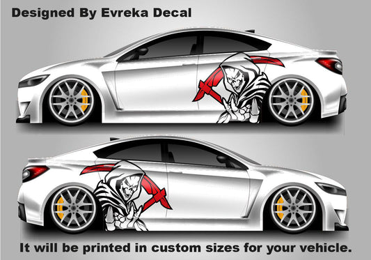 Two-Toned Reaper Scythe Head Car Decal - Skull Car Wrap(BOTH SİDES) - Evreka Decal