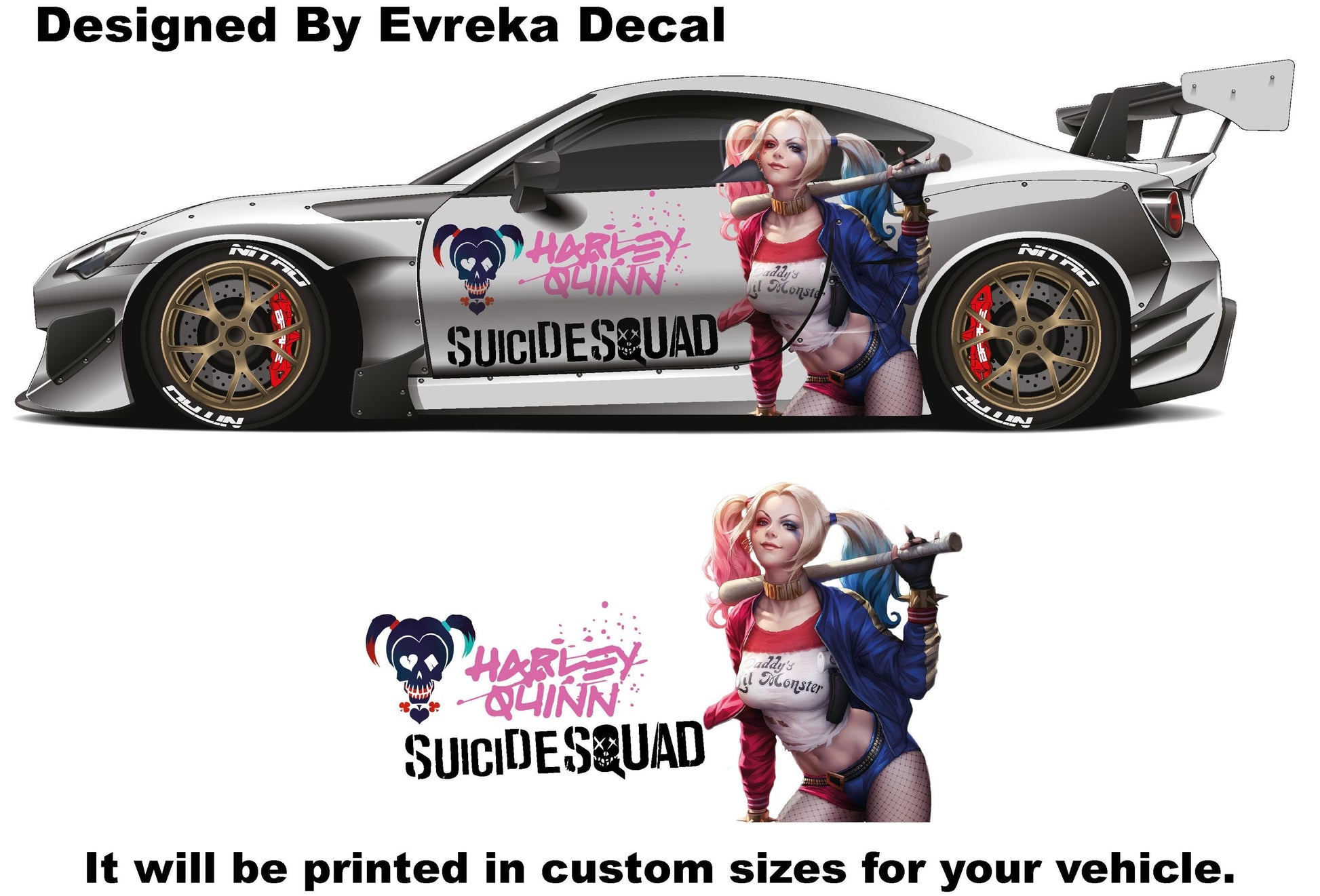 Harley Quinn, Car Livery, Cast Vinyl Wrap, Universal Size, Car Wrap, Car Decal, Car Foil Design - Evreka Decal
