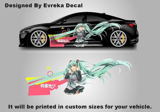 Anime ITASHA Hatsune Miku Car Wrap Door Side Fit With Any Cars Vinyl Graphics Car Stickers Car Decal - Evreka Decal