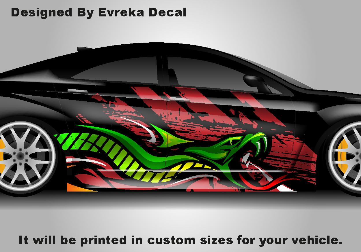 Snake Tattoo Art Wrap - Universal Car Wrap - Anime Car Wrap Decal - Includes Both Side - Evreka Decal