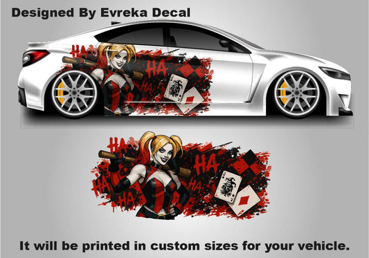 Harley Quinn, Car Livery, Cast Vinyl Wrap, Universal Size, Car Wrap, Car Decal, Car Foil Design - Evreka Decal
