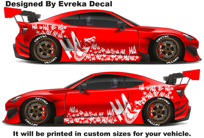 2 x Joker, Ha Ha Ha, the greatest villain ever, JOKER, Super Hero Villain Inspired Car Side Decal, Universal Size, Cast Vinyl Wrap - Evreka Decal