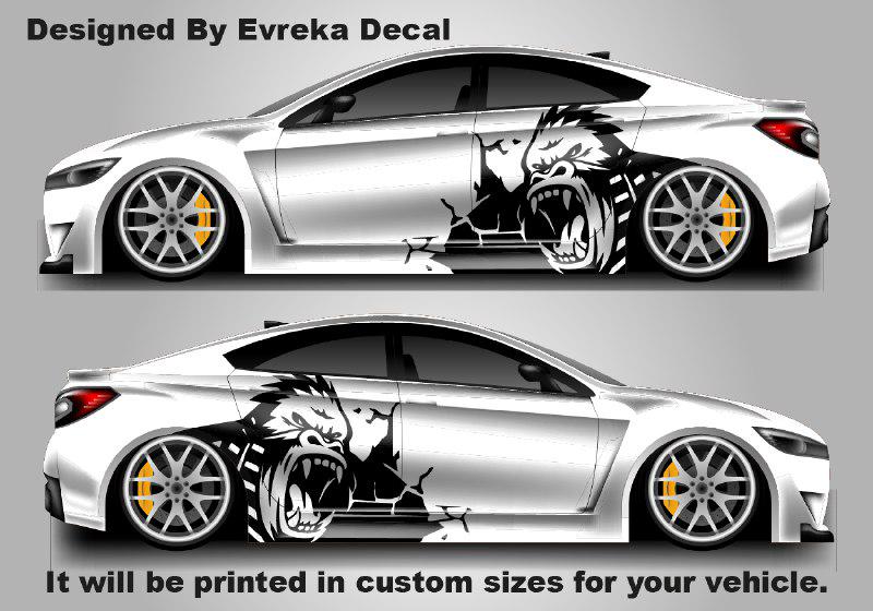 x2 Angry Gorilla Kong Sticker / Decal- INCLUDES BOTH Sides. Decal Sticker King Kong Growling Gorilla | Side of Car Graphic | Vinyl Decal | - Evreka Decal