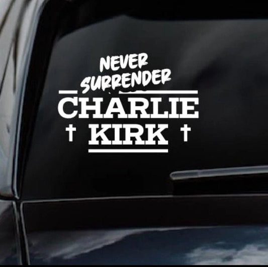 Never Surrender Charlıe Kırk Cartoons, TV And Movie Characters Black Car And Truck Decals/Stickers - Evreka Decal