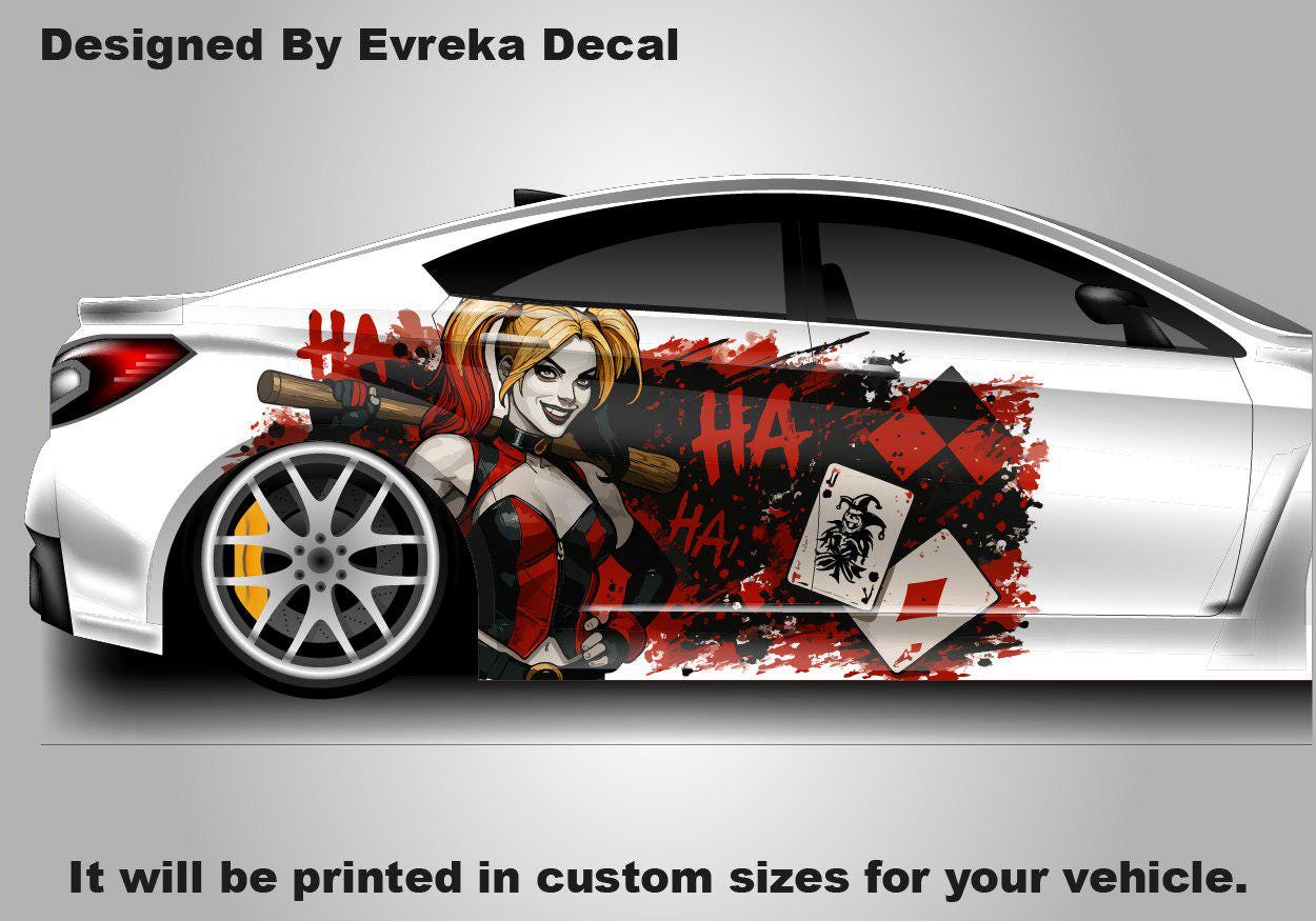 Harley Quinn, Car Livery, Cast Vinyl Wrap, Universal Size, Car Wrap, Car Decal, Car Foil Design - Evreka Decal