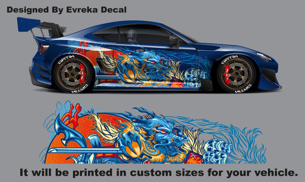 Dragon japanese style, , Car Livery, Cast Vinyl Wrap, Universal Size, Car Wrap, Car Foil Design - Evreka Decal