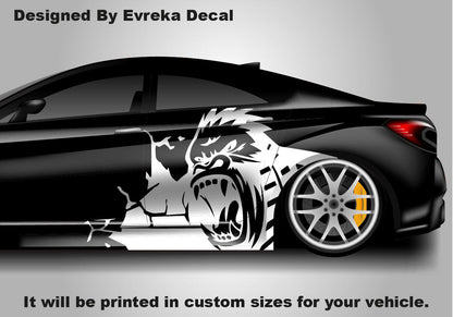 x2 Angry Gorilla Kong Sticker / Decal- INCLUDES BOTH Sides. Decal Sticker King Kong Growling Gorilla | Side of Car Graphic | Vinyl Decal | - Evreka Decal