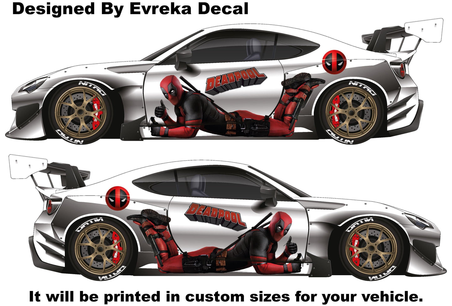 Deadpool Super Hero, Villain Inspired Car Side Decal, Universal Size, Cast Vinyl Wrap Active - Evreka Decal
