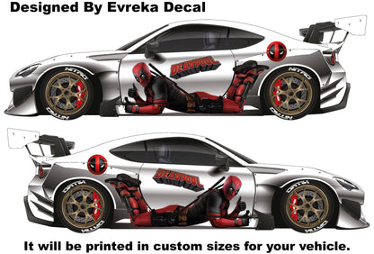 Deadpool Super Hero, Villain Inspired Car Side Decal, Universal Size, Cast Vinyl Wrap Active - Evreka Decal