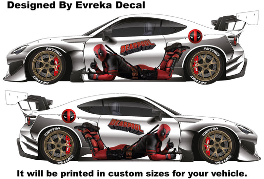 Deadpool Super Hero, Villain Inspired Car Side Decal, Universal Size, Cast Vinyl Wrap Active - Evreka Decal