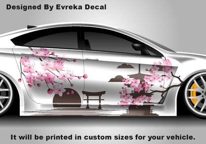 Sakura Cherry Blossom Car Livery, Japanese Theme Side Car Vinyl Livery, Universal Size - Evreka Decal