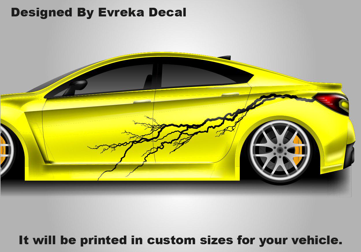 2x Lightning Bolt Car Decal: Large Vinyl Flash Sticker (Both Sides) - Evreka Decal